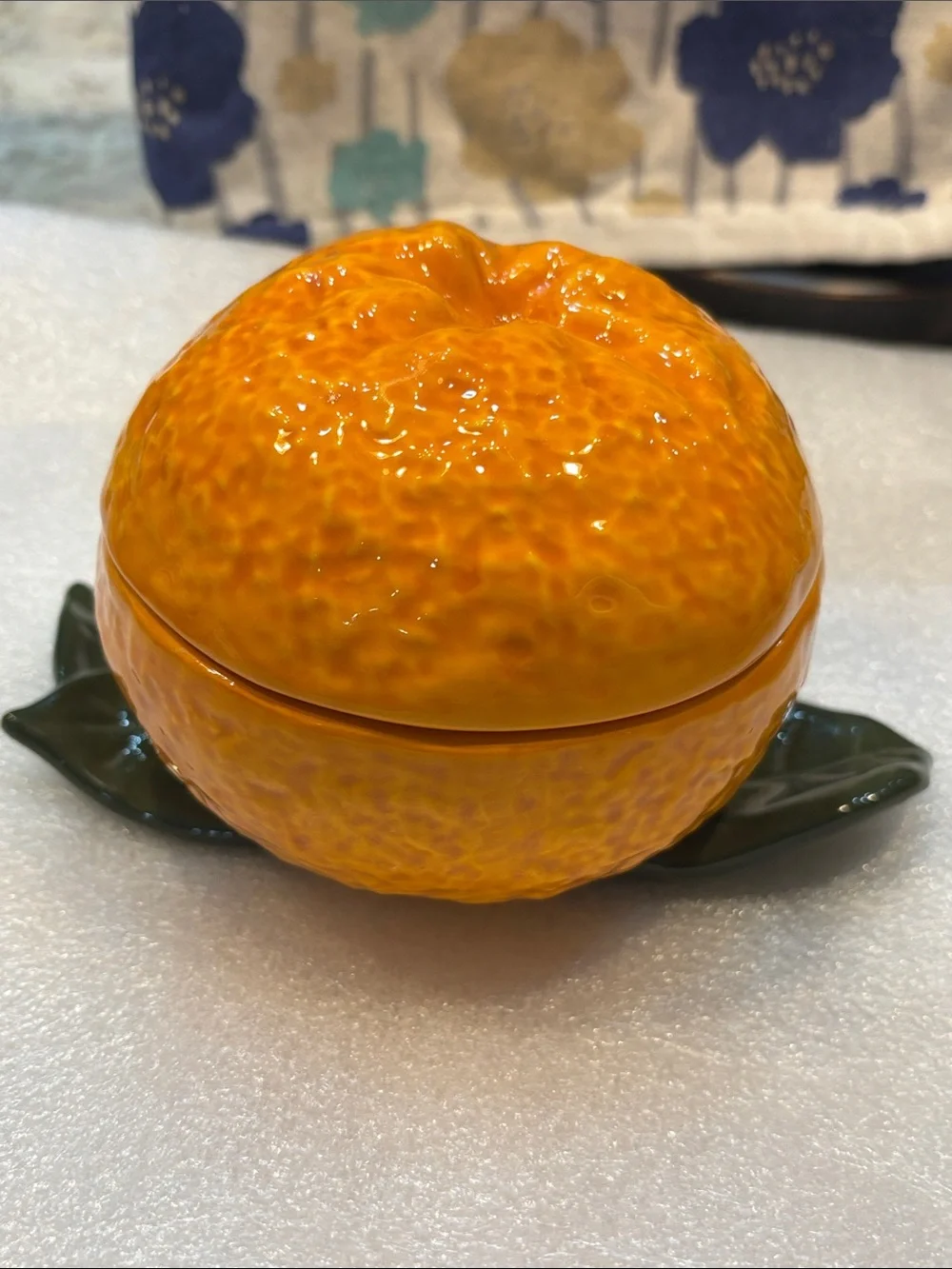 Anthropologie Valencia Stoneware Orange Citrus Canister Hand painted Decor