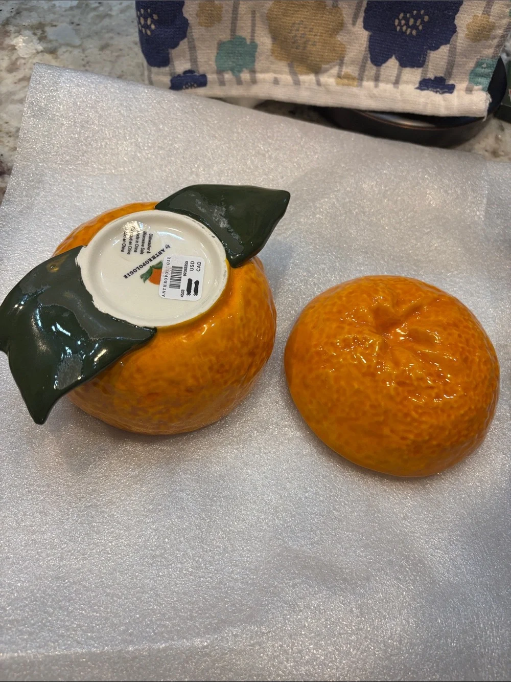 Anthropologie Valencia Stoneware Orange Citrus Canister Hand painted Decor