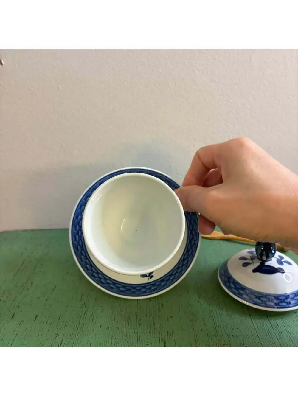 Royal Copenhagen Blue Tranquebar Mustard Jar 11/1010 Spoon Denmark Complete