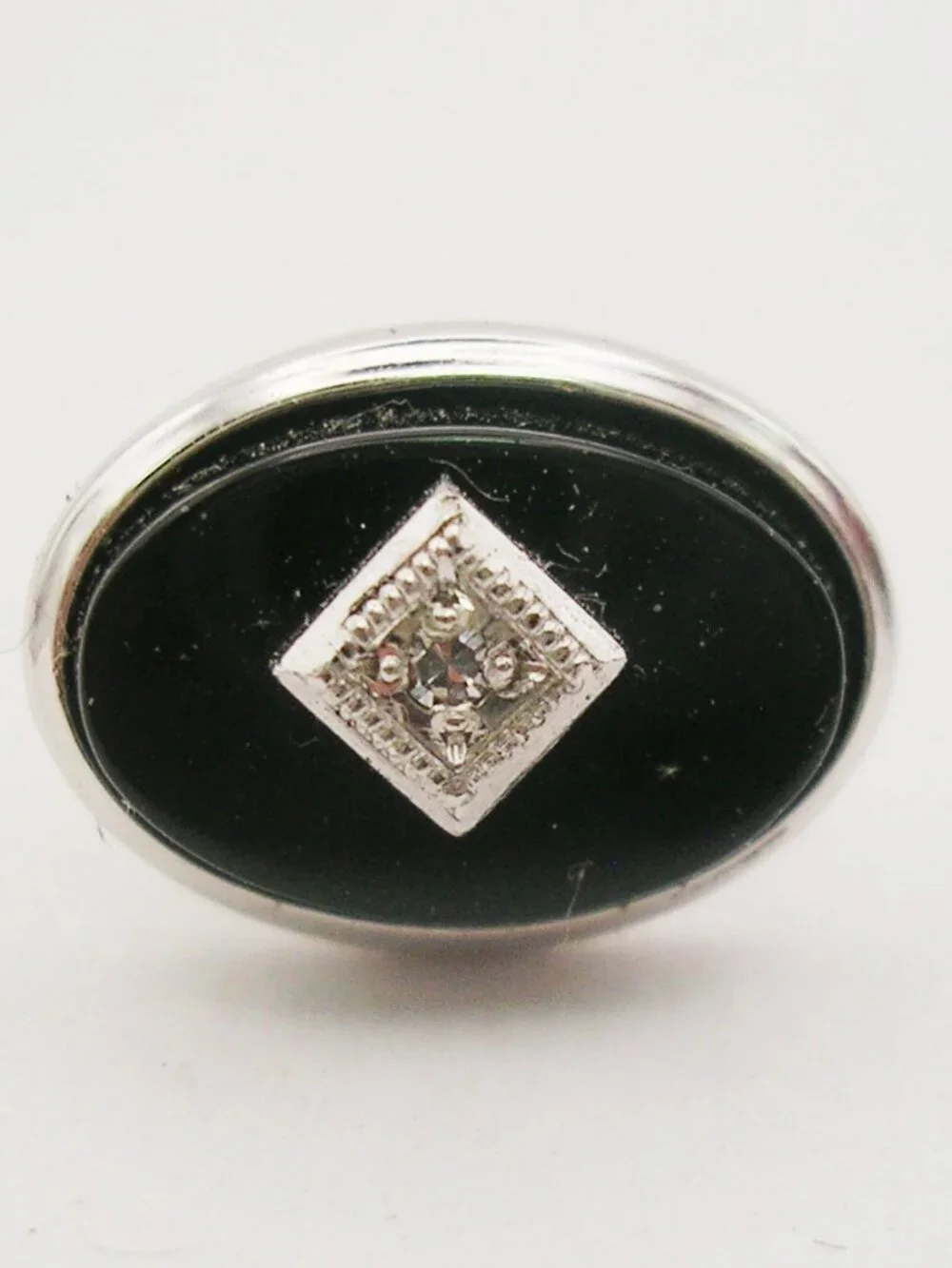 Vintage Sterling Silver Tie Tack Pin Diamond Chip Black Onyx Gemstone