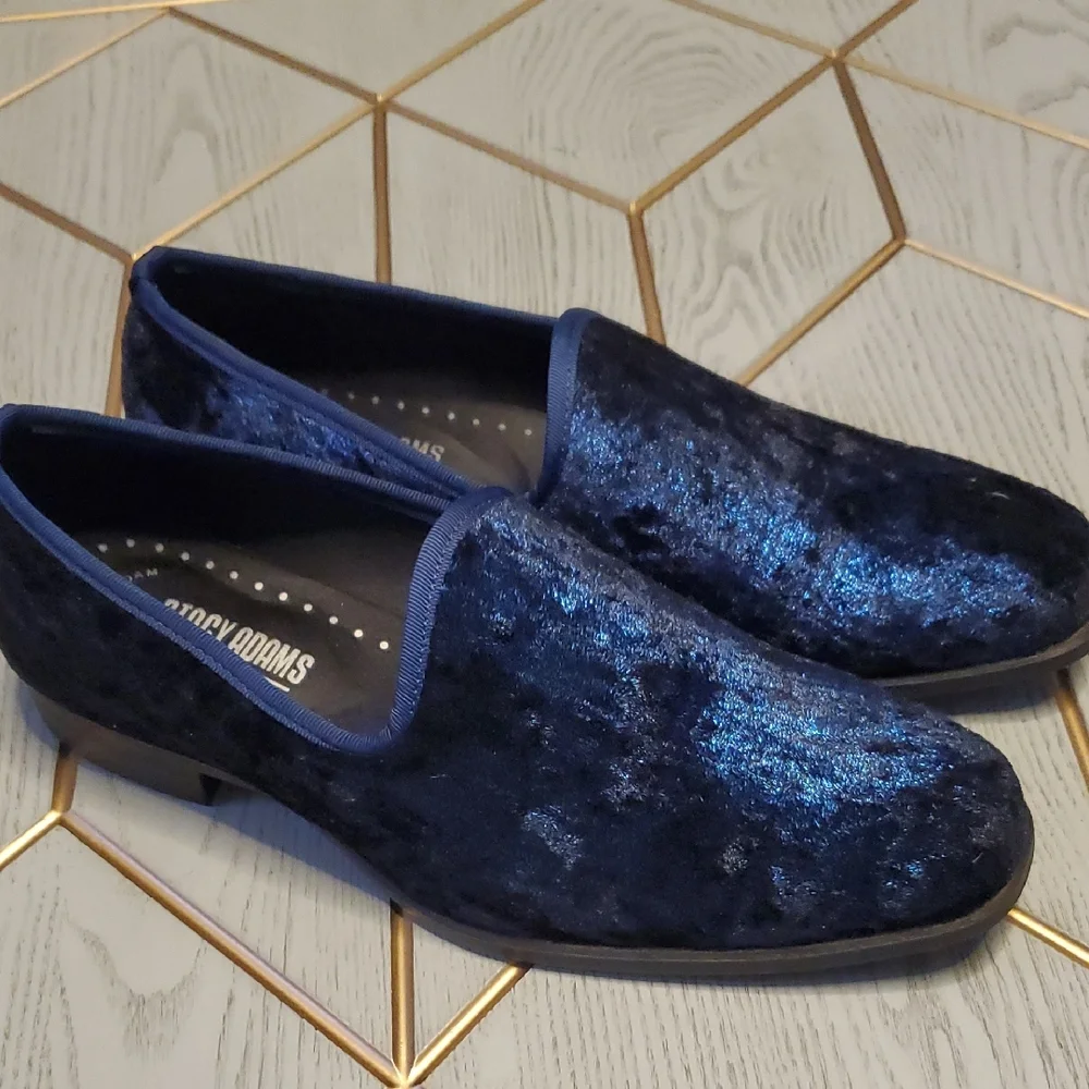 Stacy Adams Sultan Men's Navy Blue Velour Slip-On Loafers. Size 7.5 M.