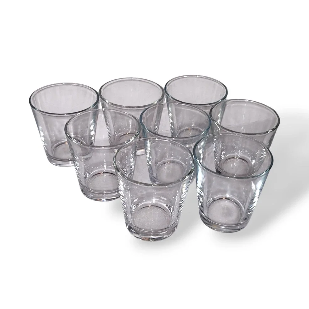 Set of 8 Clear Glass Juice Tumblers 3.25 Inch Stackable Weighted Base Drinking