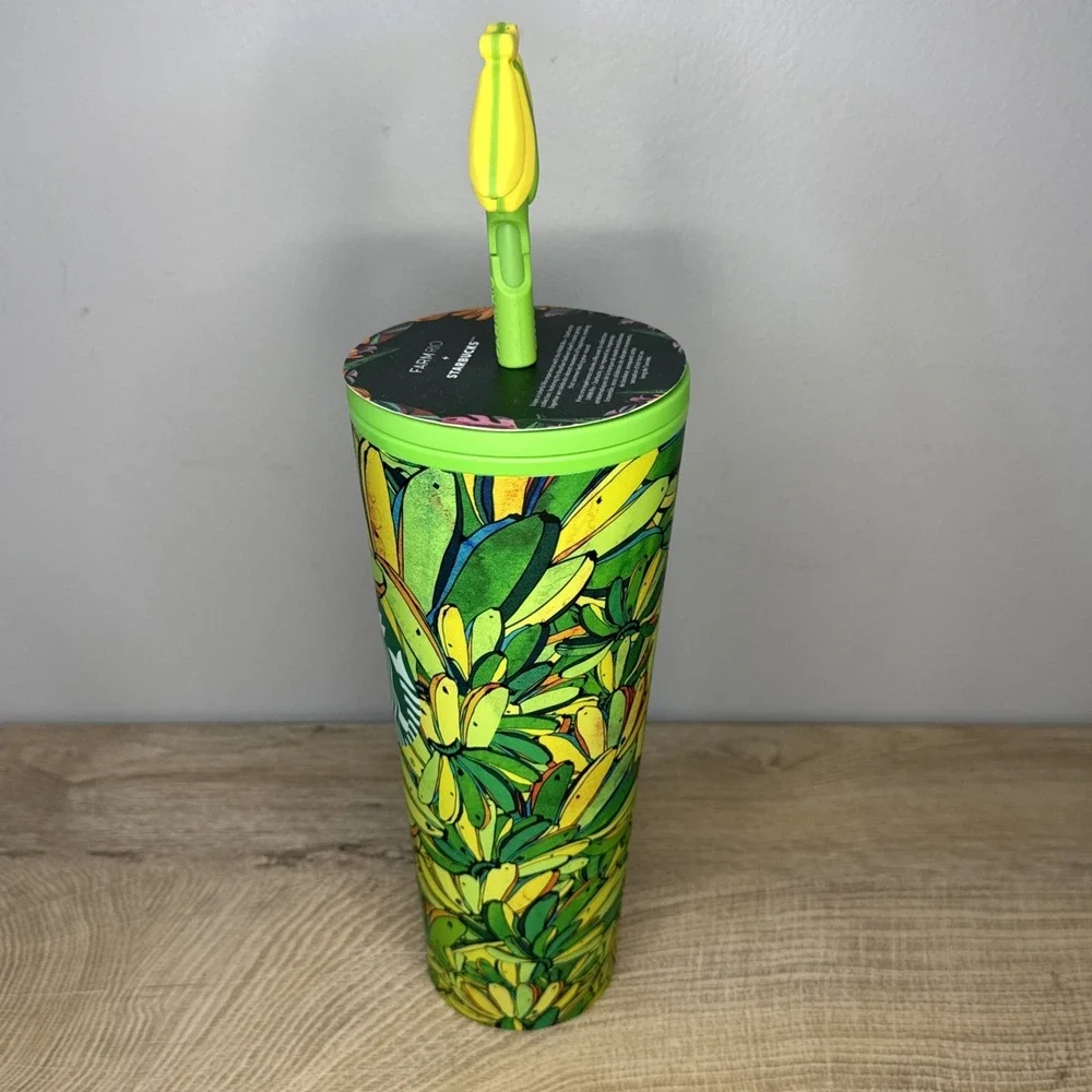 Starbucks FARM Rio Tumbler 24oz‎ Venti Banana Floral Flower Straw Yellow Green