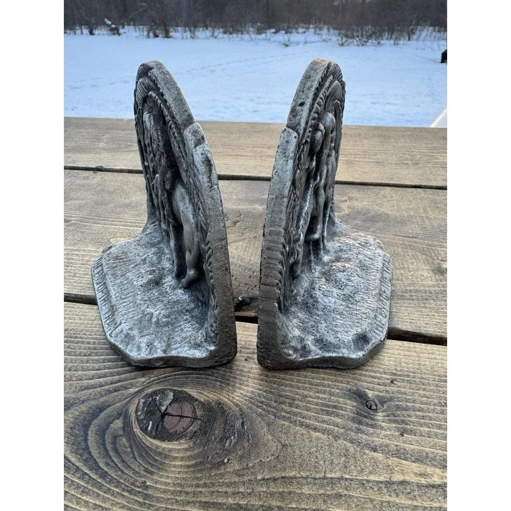 Vintage Western Native The End Of The Trail Metal Bookends