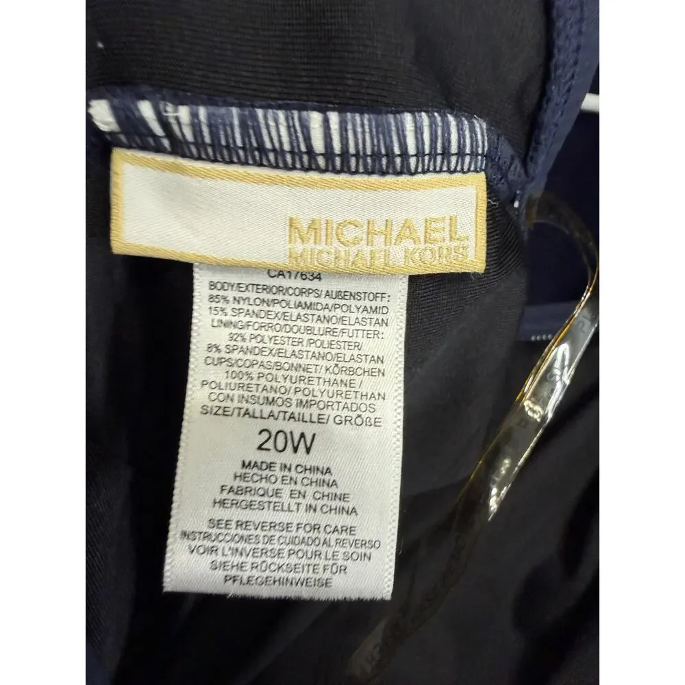 MICHAEL KORS Deep V-Twist Solid Navy One Piece Women's 20W