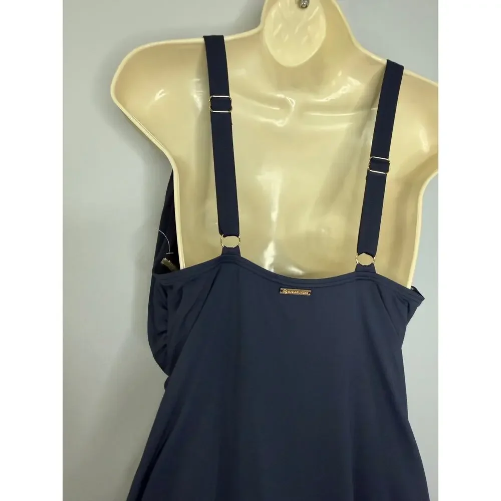 MICHAEL KORS Deep V-Twist Solid Navy One Piece Women's 20W