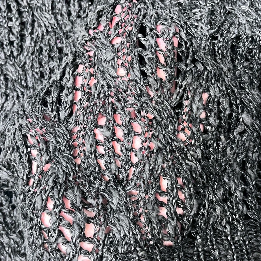Vintage Liz Claiborne Neiman Marcus Crochet Fisherman Net Sweater Top Black Med