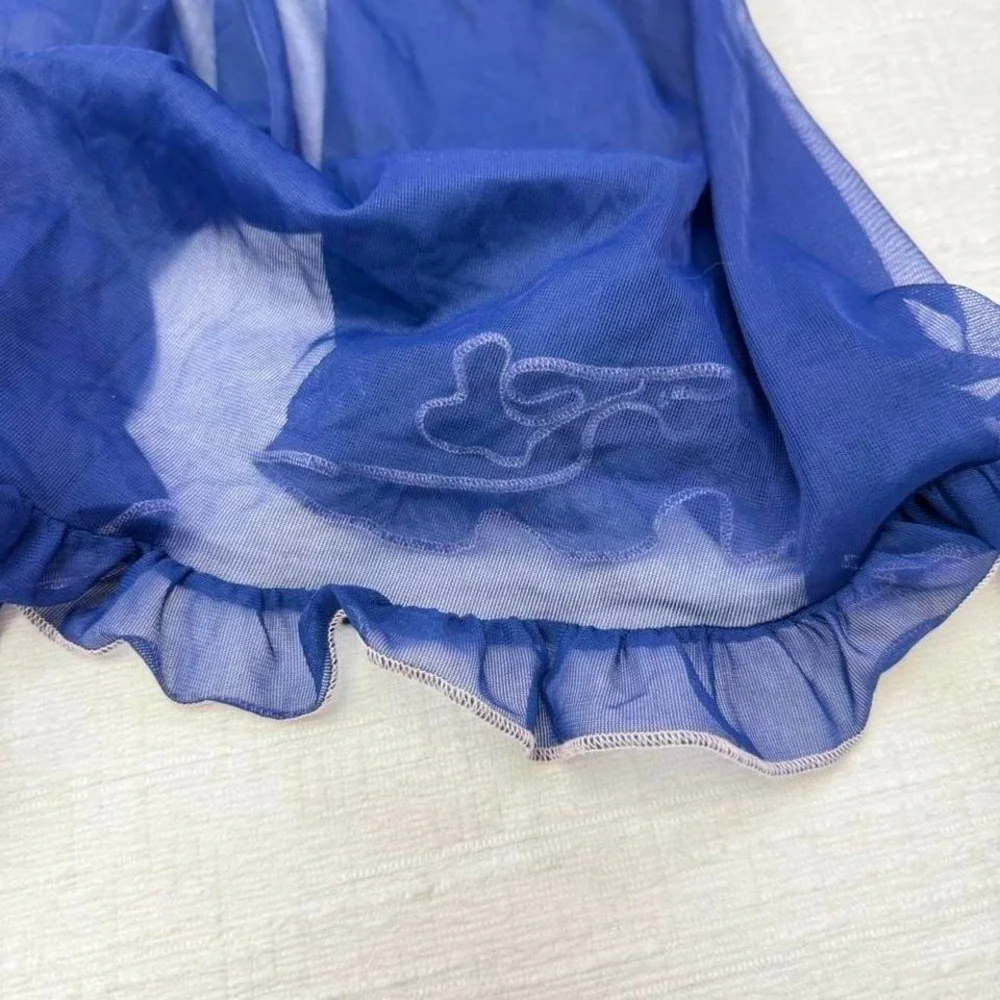 Vintage Victoria Secret Sheer‎ Babydoll Lingerie Blue Lace Y2K Womens M