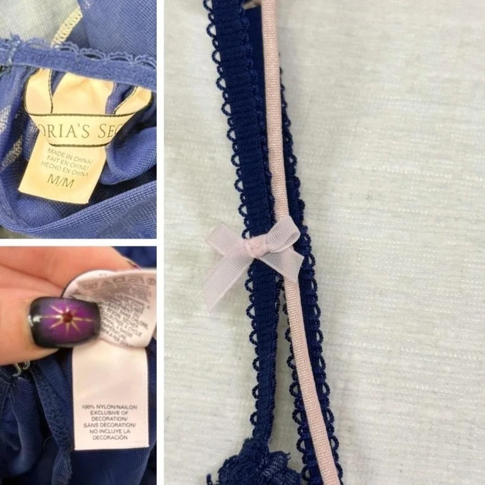 Vintage Victoria Secret Sheer‎ Babydoll Lingerie Blue Lace Y2K Womens M