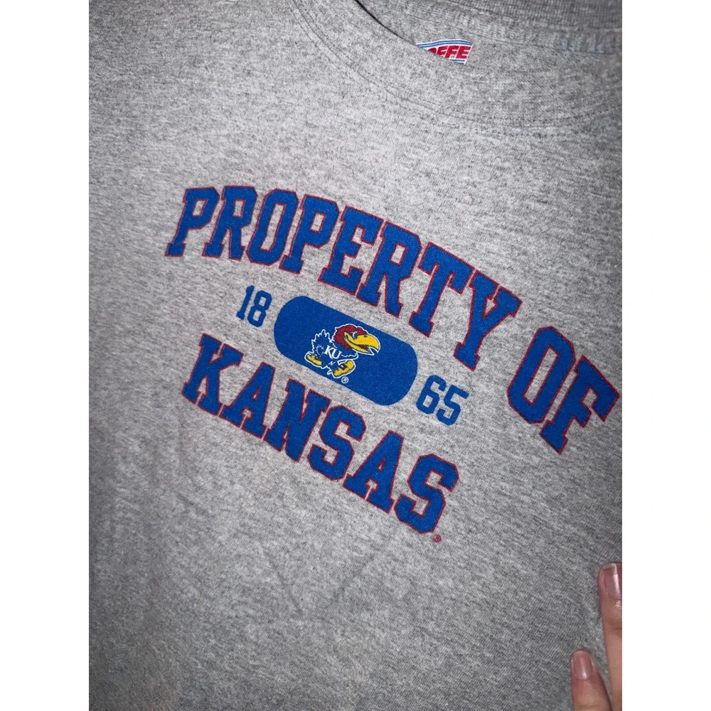 Soffe Kansas Jayhawks T‎ Shirt Youth Large Gray Property Of Kansas NCAA Tee