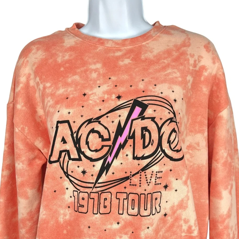 AC/DC Unisex Kids XXL Summer Peach Tie-Dye‎ Graphic Crewneck Pullover Sweatshirt