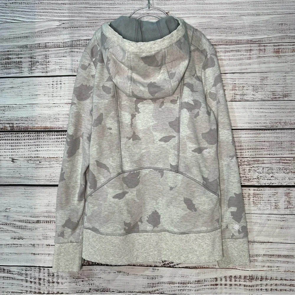 Athleta Girl Large 12 Gray Camo Full Zip‎ Up Hoodie with Thumb Holes
