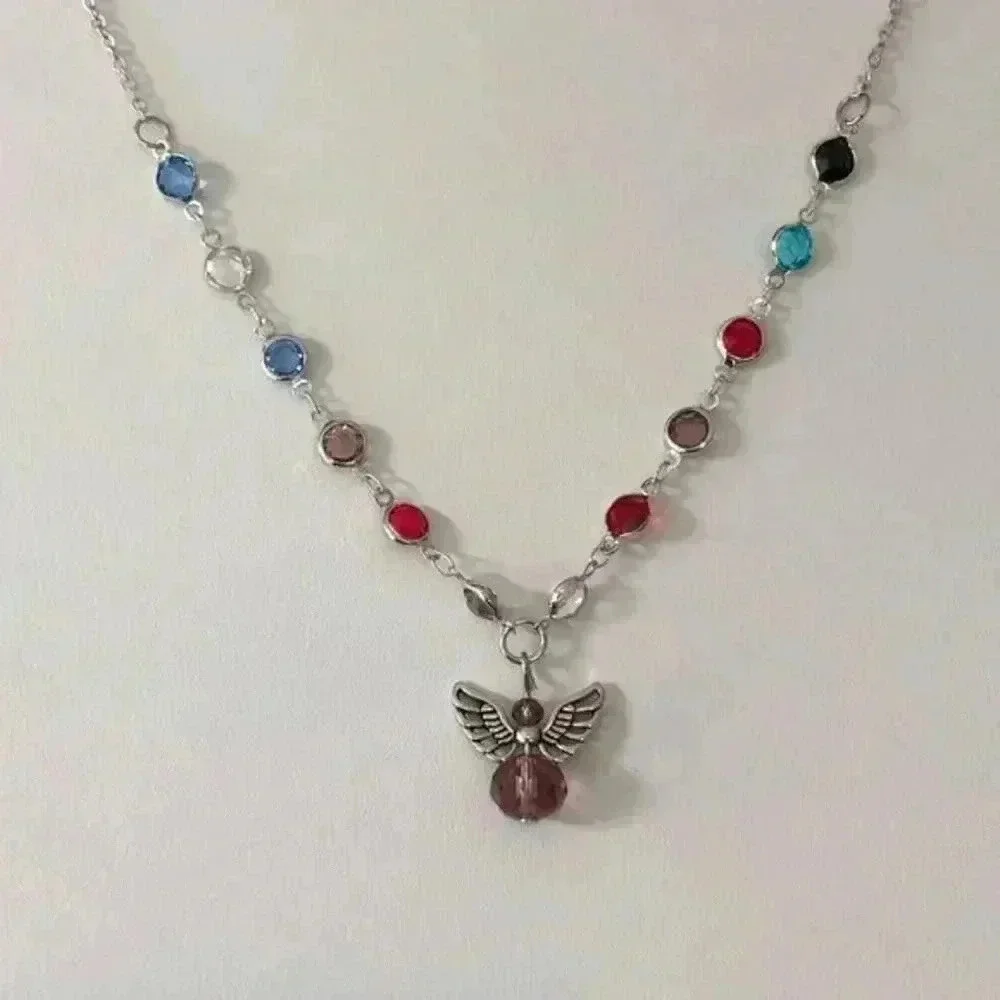 Beautiful Handmade Multicolor Crystals Angel Stainless Steel Necklace NWT