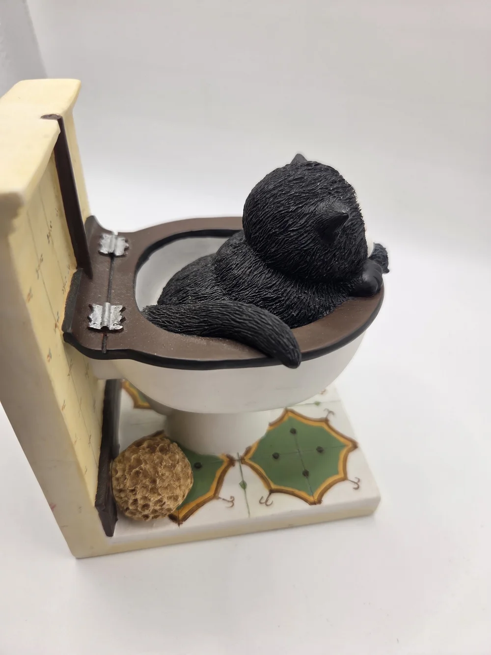 R200. Down The Pan Black and White Cat in Toilet Figurine