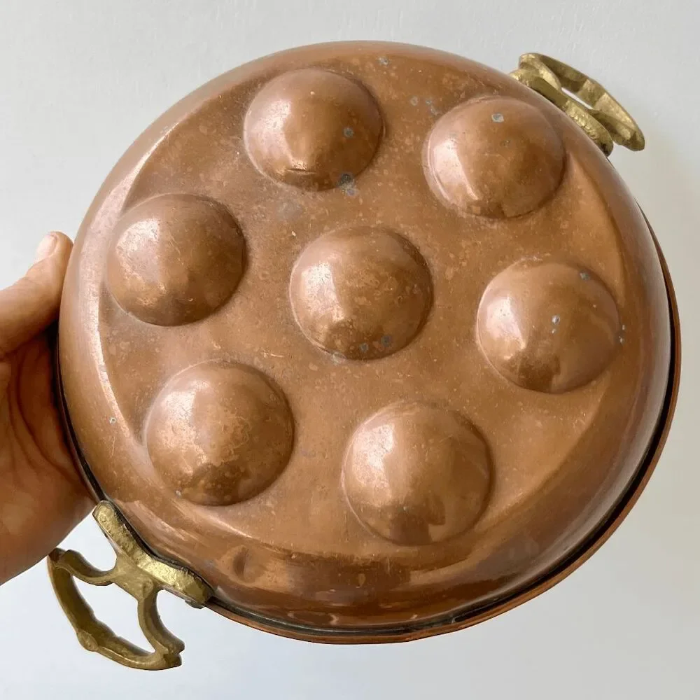 French Country Copper Escargot Pan VTG Rustic Cottage Decor Egg
