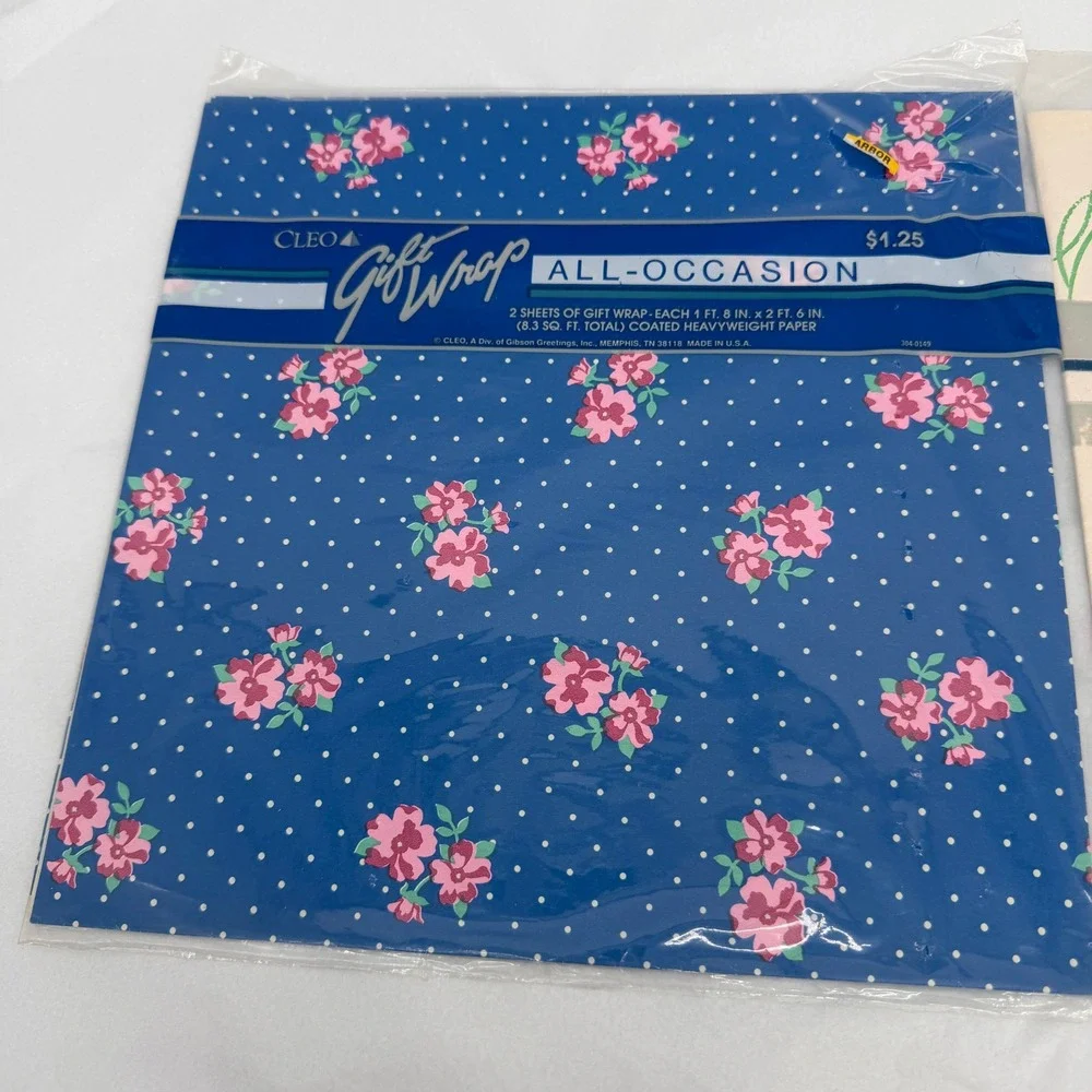Cleo Gift Wrap Floral Polka Dot Vintage Stationary Paper SHEETS Lot of 2
