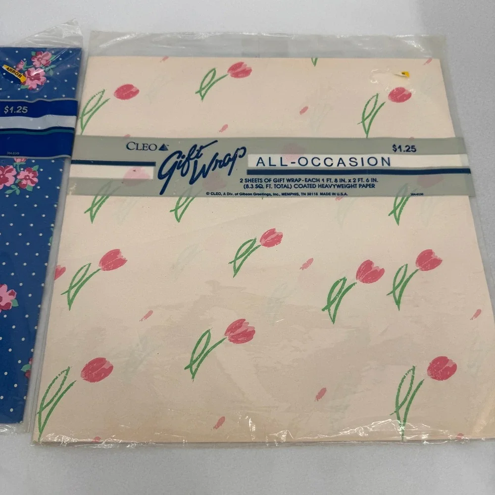 Cleo Gift Wrap Floral Polka Dot Vintage Stationary Paper SHEETS Lot of 2