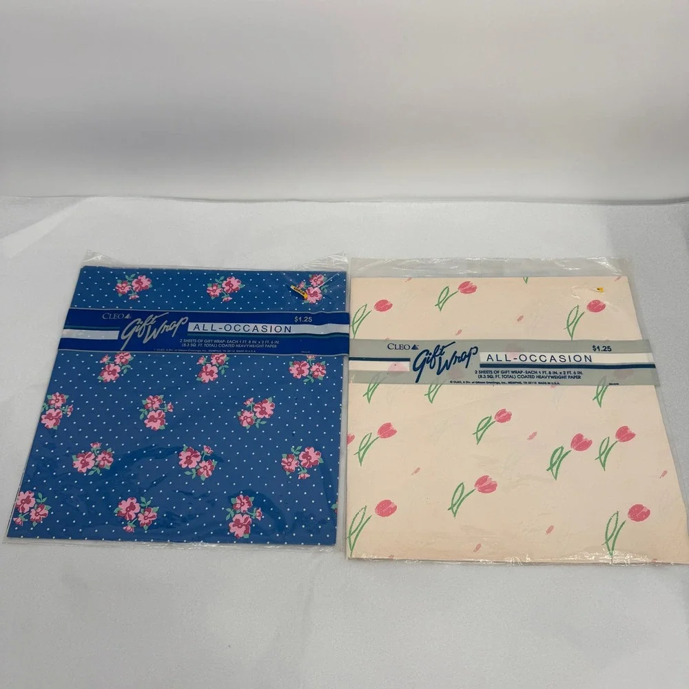 Cleo Gift Wrap Floral Polka Dot Vintage Stationary Paper SHEETS Lot of 2