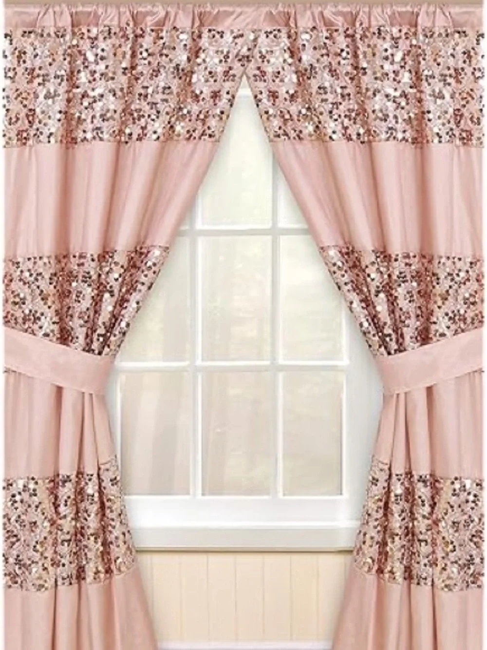 🪩🩰 SET OF 2 panels Blush Pink Sequin Panel Window Curtain‎ Bath Sinatra 🩰🪩