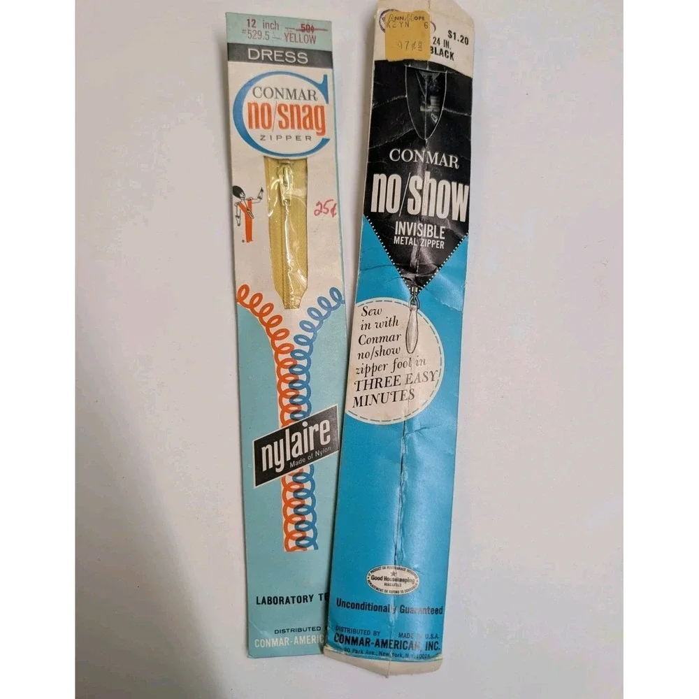 Vtg Pair New Conmar Zippers 24