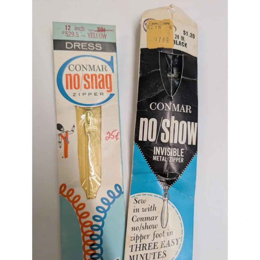 Vtg Pair New Conmar Zippers 24