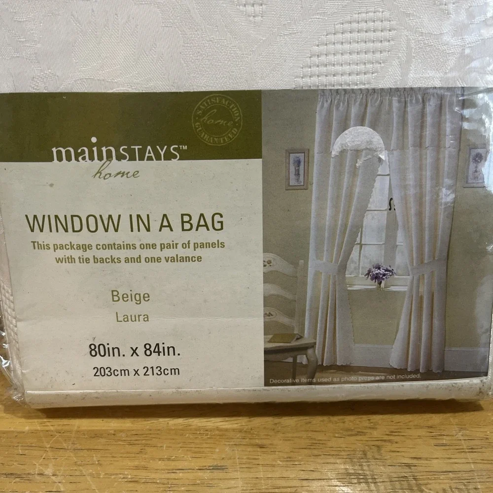 Vtg Mainstays Home 5 Piece Window Set Rose Garden‎ Ivory Cottagecore