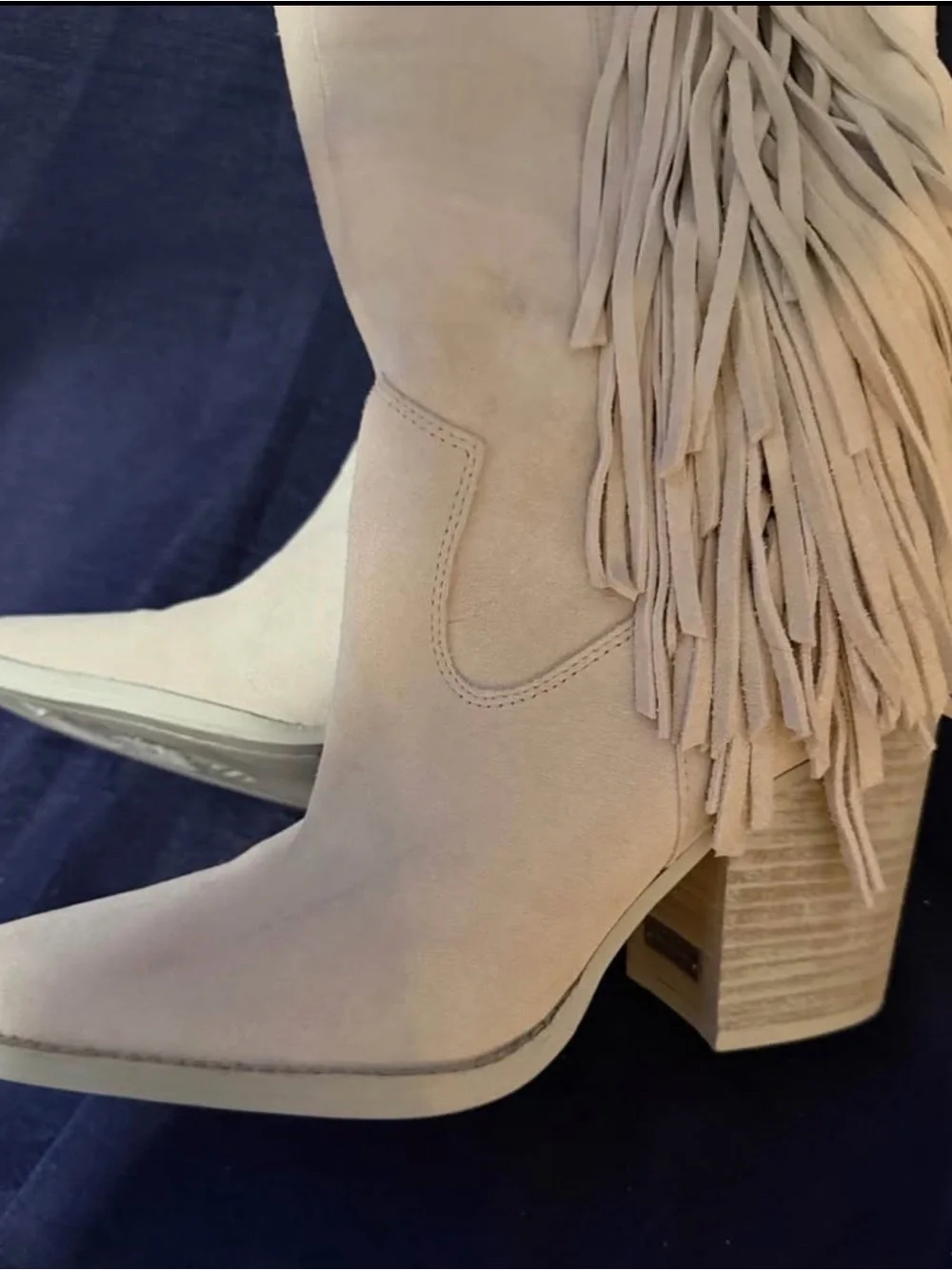 Vince Camuto Light Beige Fringe Over-the-Knee Boot