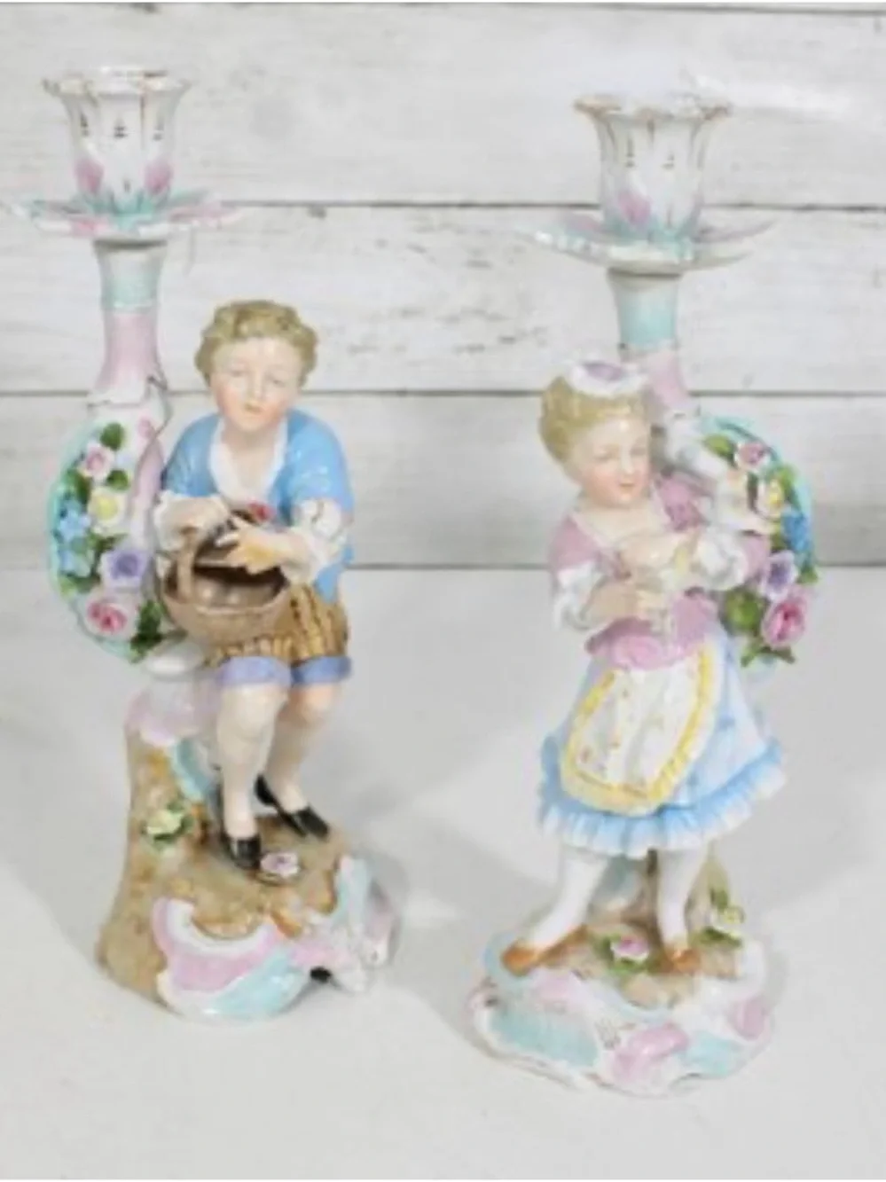 Antique Sitzendorf Porcelain Candlesticks early 19th Century Germany RARE FIND