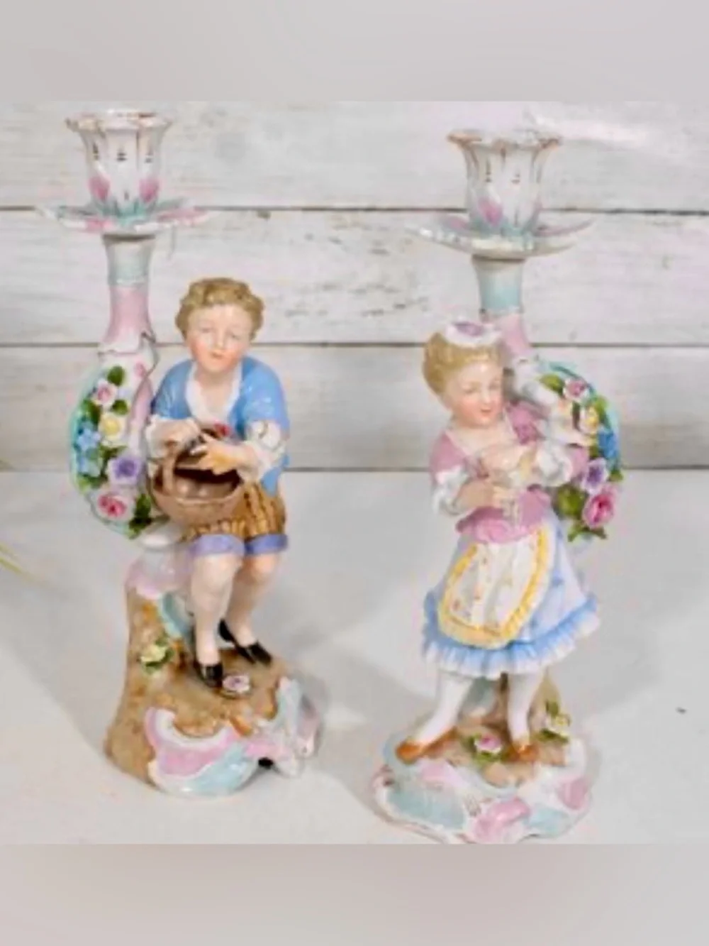 Antique Sitzendorf Porcelain Candlesticks early 19th Century Germany RARE FIND