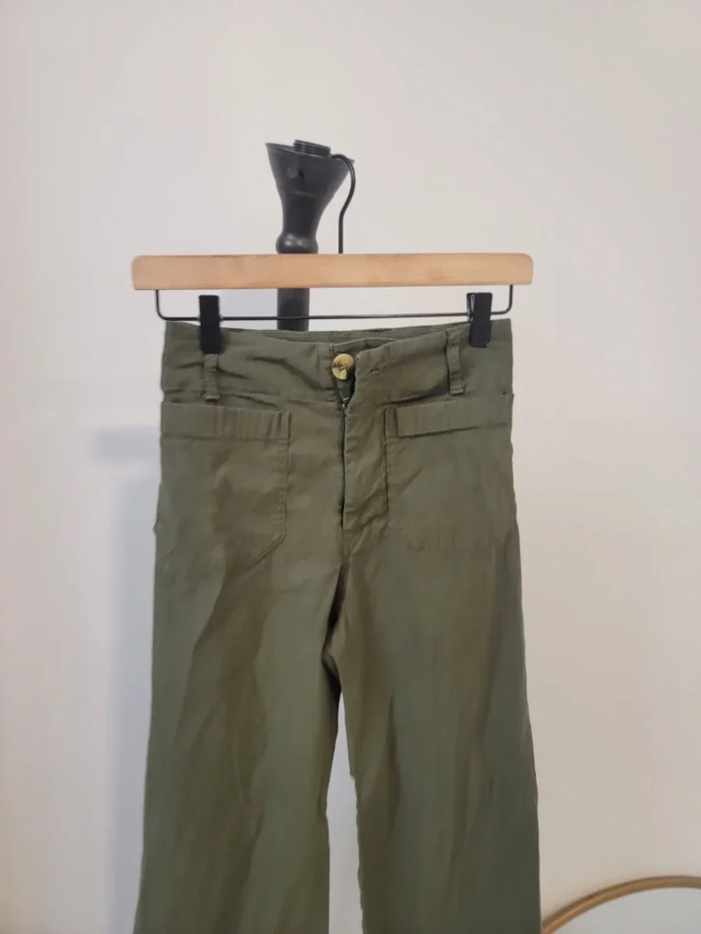 Anthropologie Maeve Colette Wide Leg Pants Olive Green Linen Size 24 High Rise