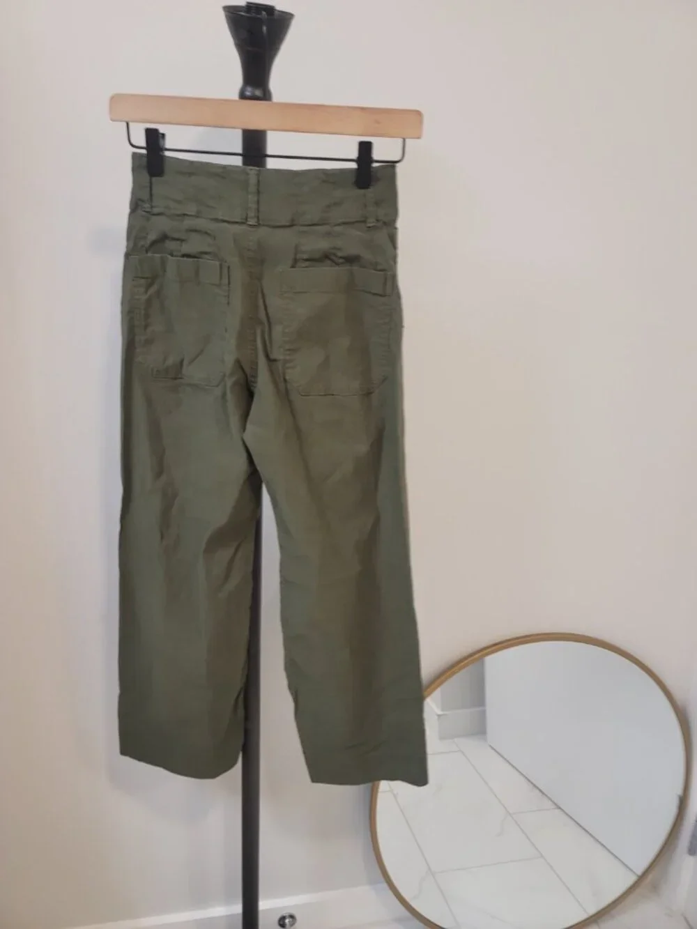 Anthropologie Maeve Colette Wide Leg Pants Olive Green Linen Size 24 High Rise