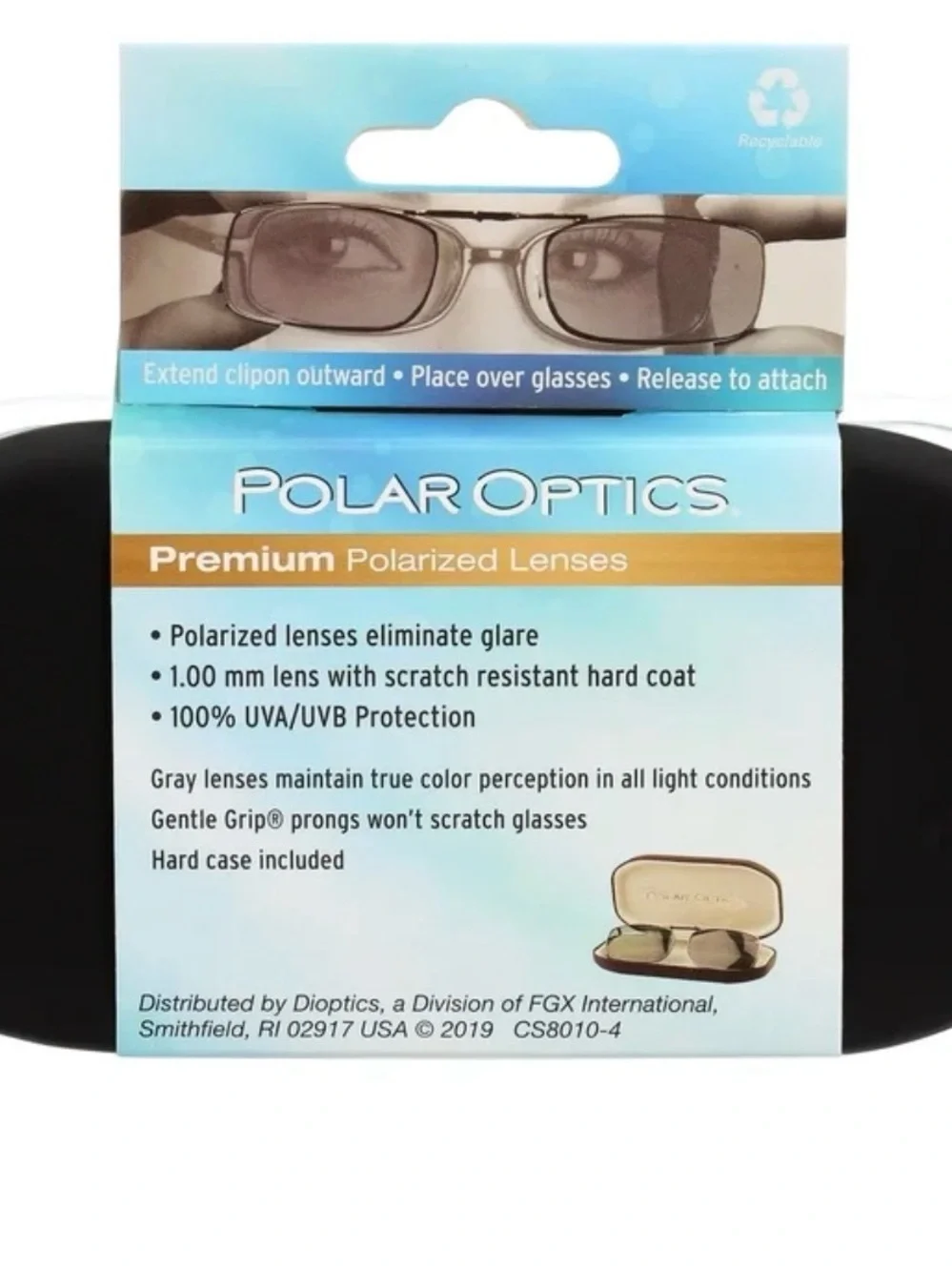 Polar Optics Premium Polarized Flipup Gray Square  Clip On Sunglasses 56 Rec 24
