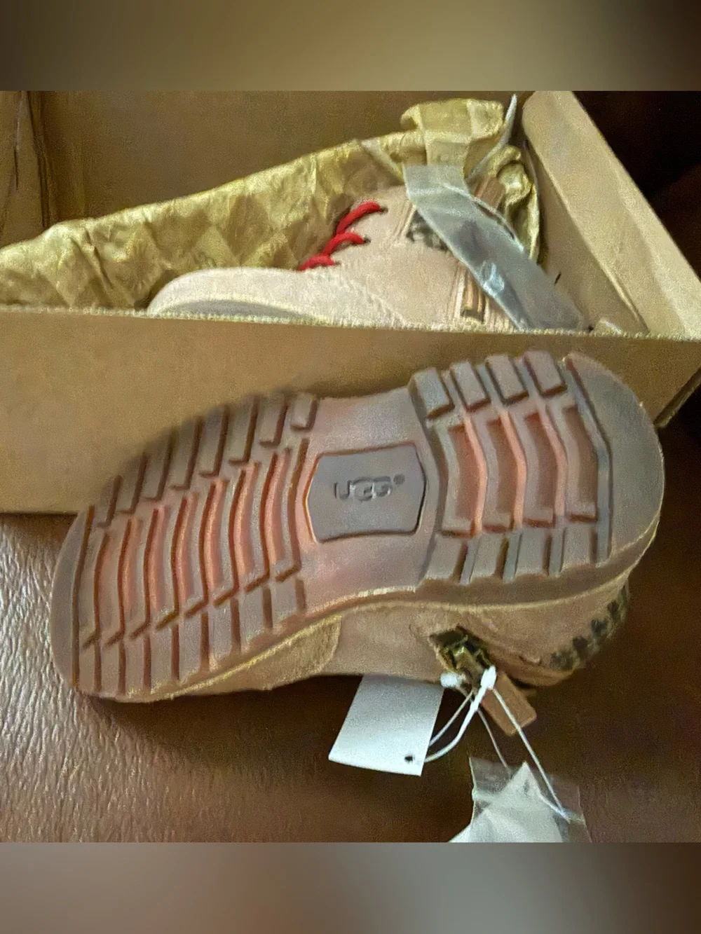 UGG Toddler/baby Tan Suede Boots with Red Laces NWT