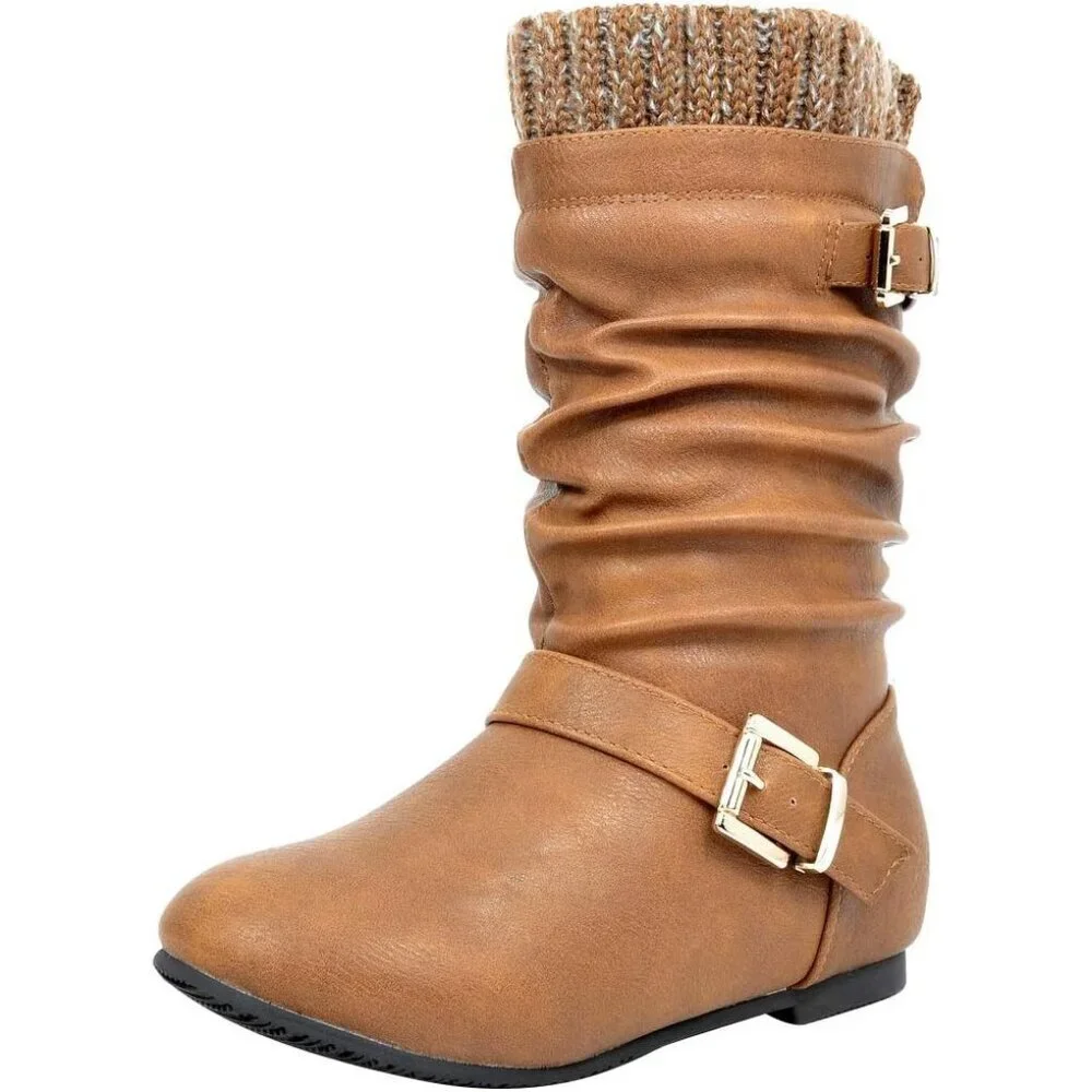 ⚡Girl's Camel Faux Fur Lined Knee High Winter Comfort Riding Boots For Toddler