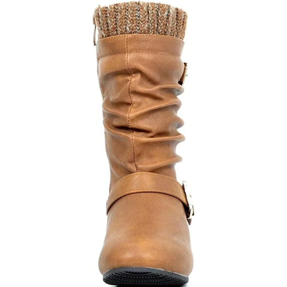 ⚡Girl's Camel Faux Fur Lined Knee High Winter Comfort Riding Boots For Toddler