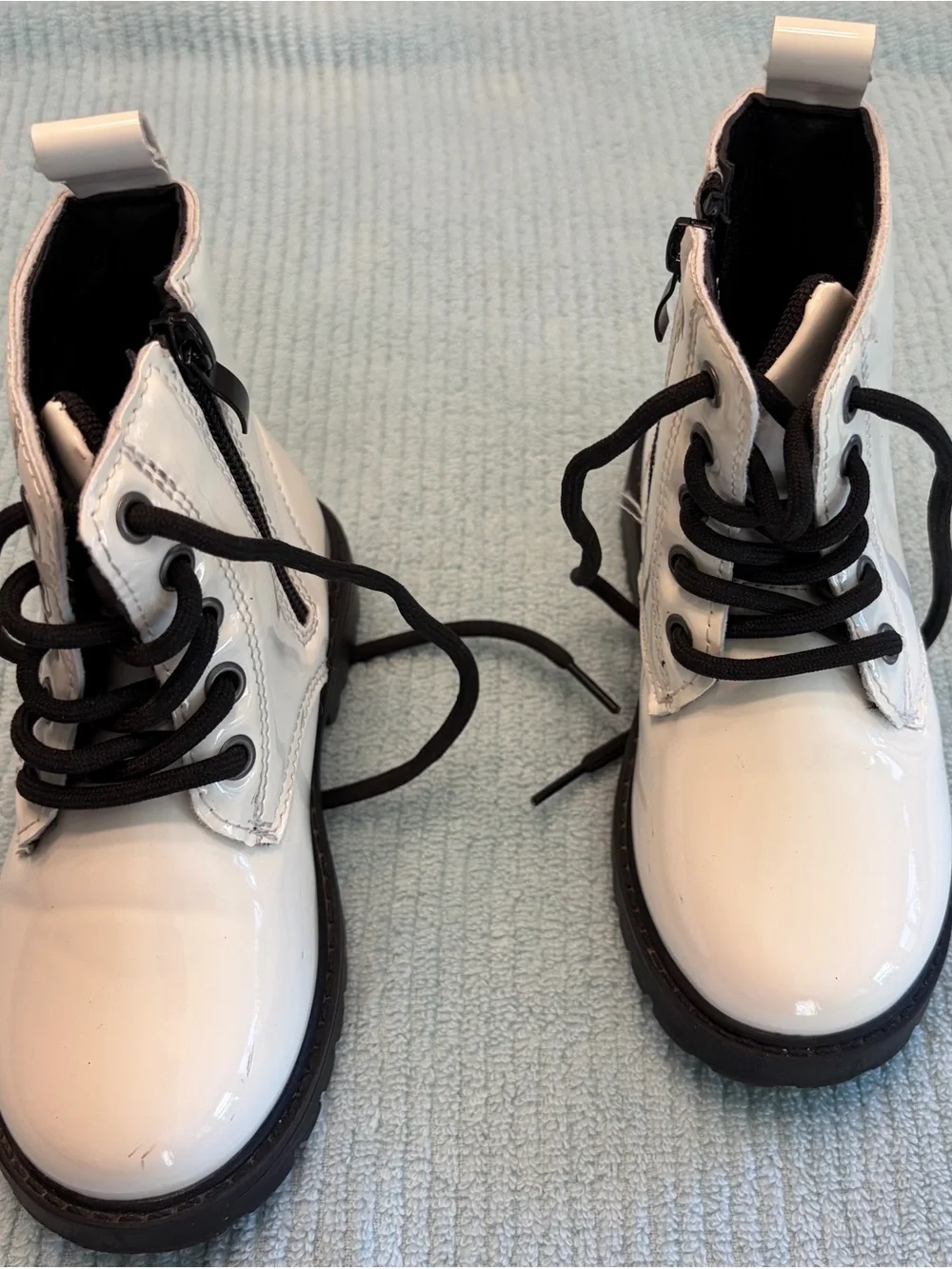Kids White Lace-Up Ankle Boots with Black Laces