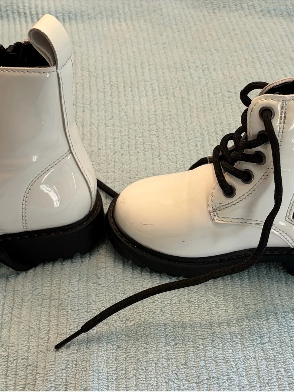 Kids White Lace-Up Ankle Boots with Black Laces