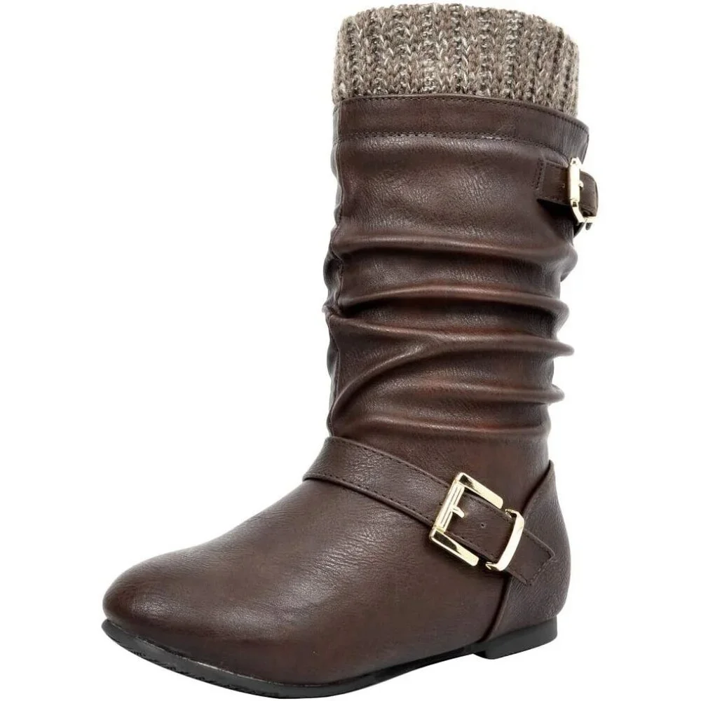 ⚡Girl's Brown Faux Fur Lined Knee High Winter Comfort Riding Boots For Toddler