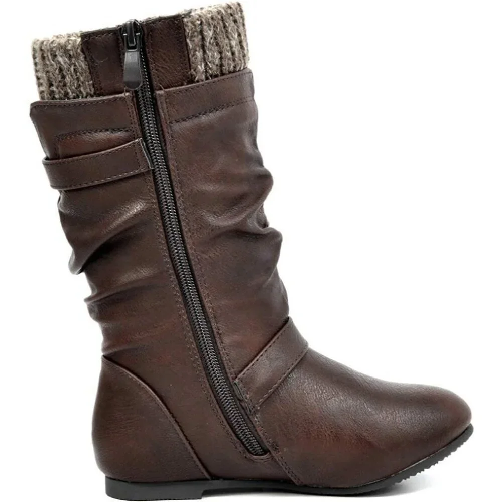 ⚡Girl's Brown Faux Fur Lined Knee High Winter Comfort Riding Boots For Toddler