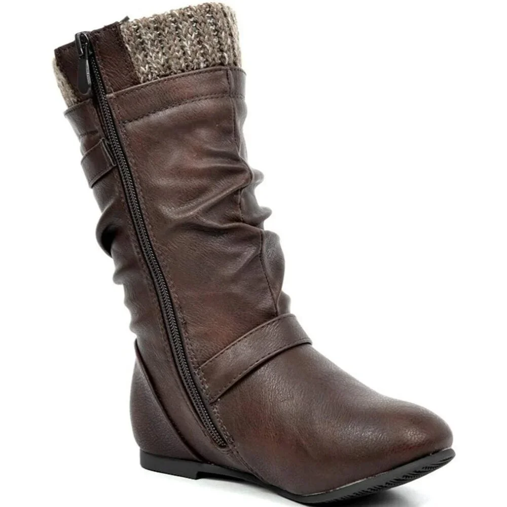 ⚡Girl's Brown Faux Fur Lined Knee High Winter Comfort Riding Boots For Toddler