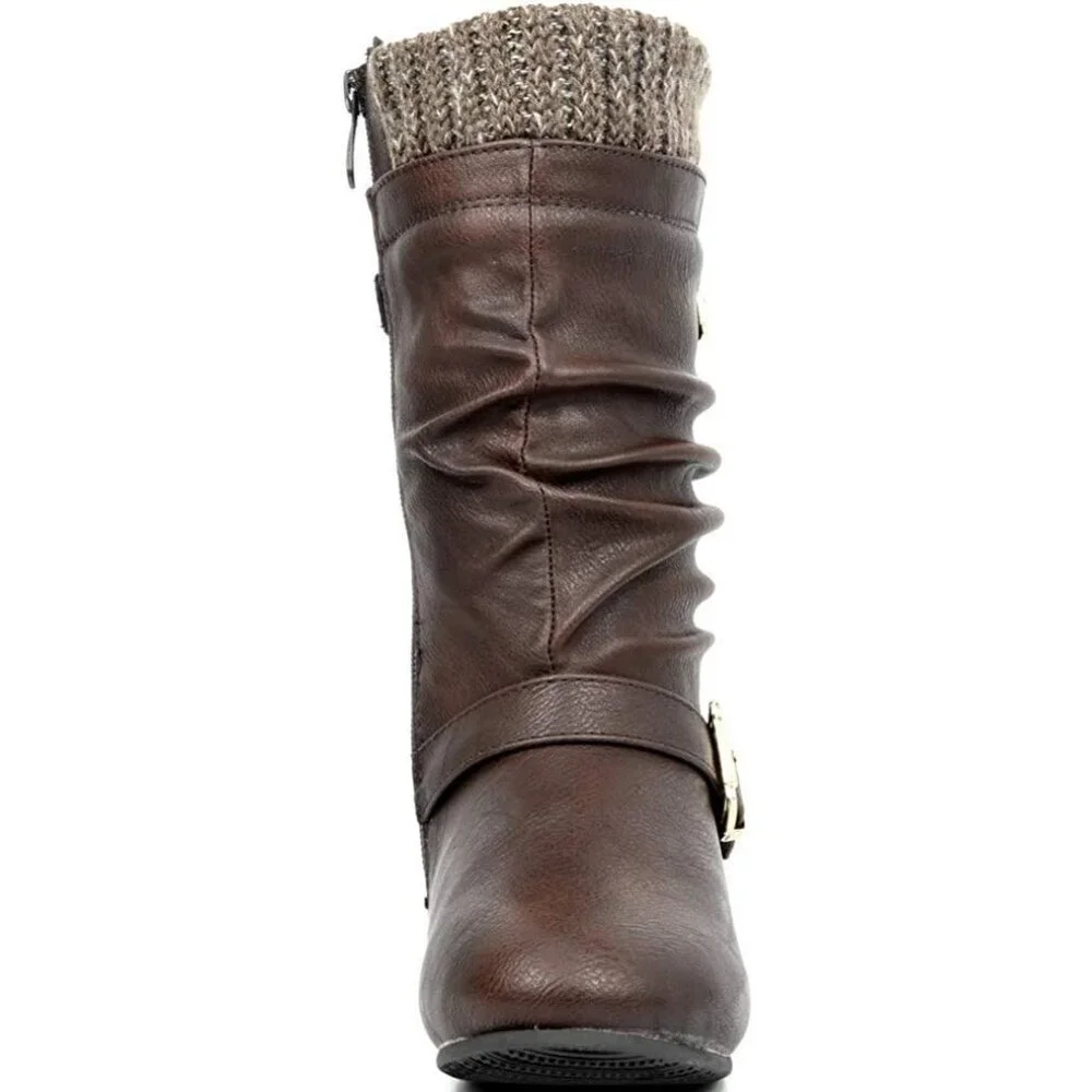 ⚡Girl's Brown Faux Fur Lined Knee High Winter Comfort Riding Boots For Toddler