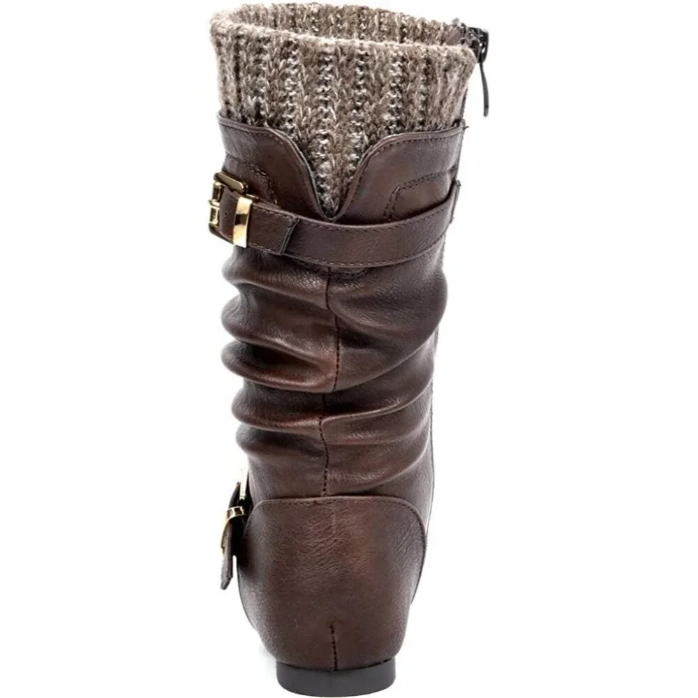 ⚡Girl's Brown Faux Fur Lined Knee High Winter Comfort Riding Boots For Toddler