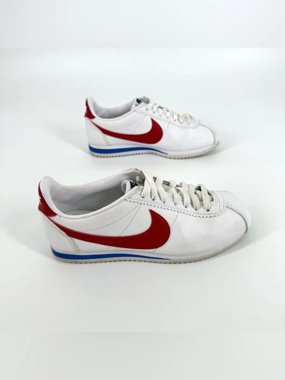 Nike Classic Cortez Sneakers Womens Size 6.5 White Leather Red Blue 807471 103