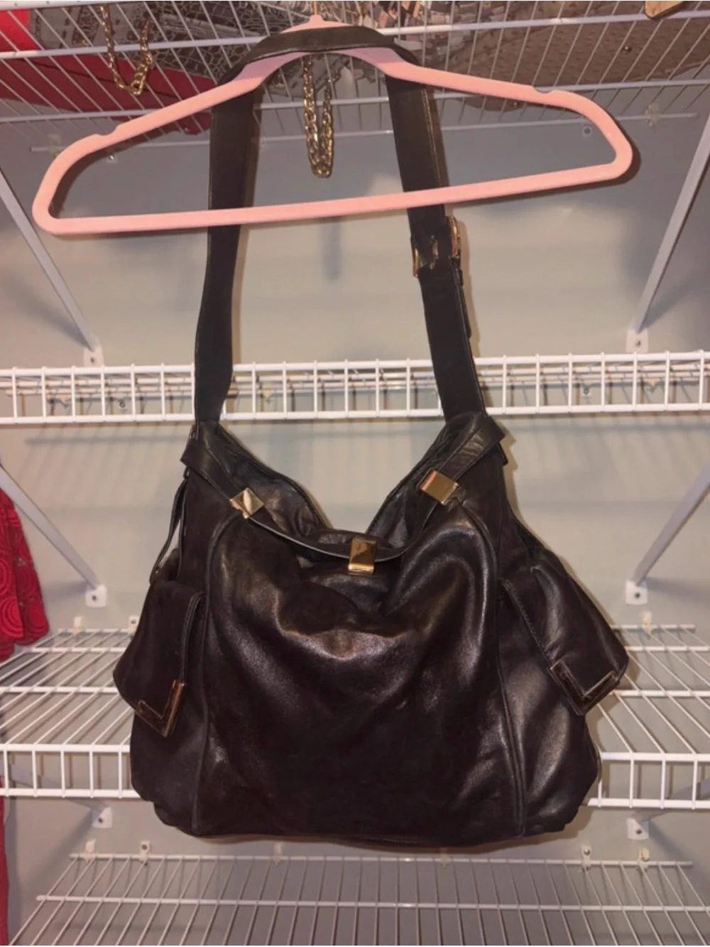 Michael Kors Beverly large black leather shoulder hobo tote bag, Preloved!!
