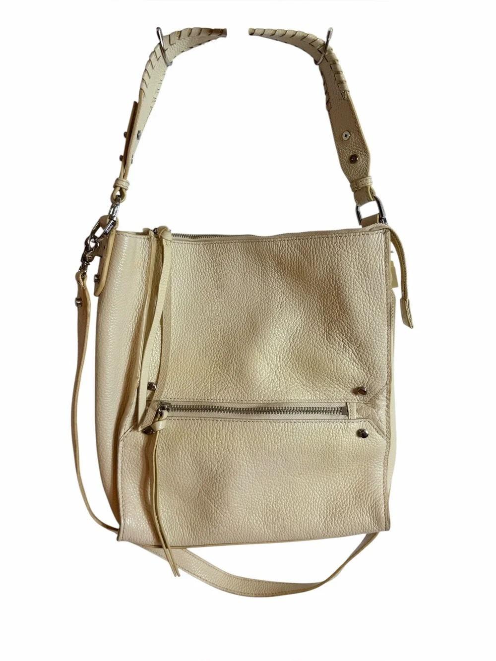 Botkier New York Cream Pebbled Leather Bucket Hobo Crossbody Shoulder Bag