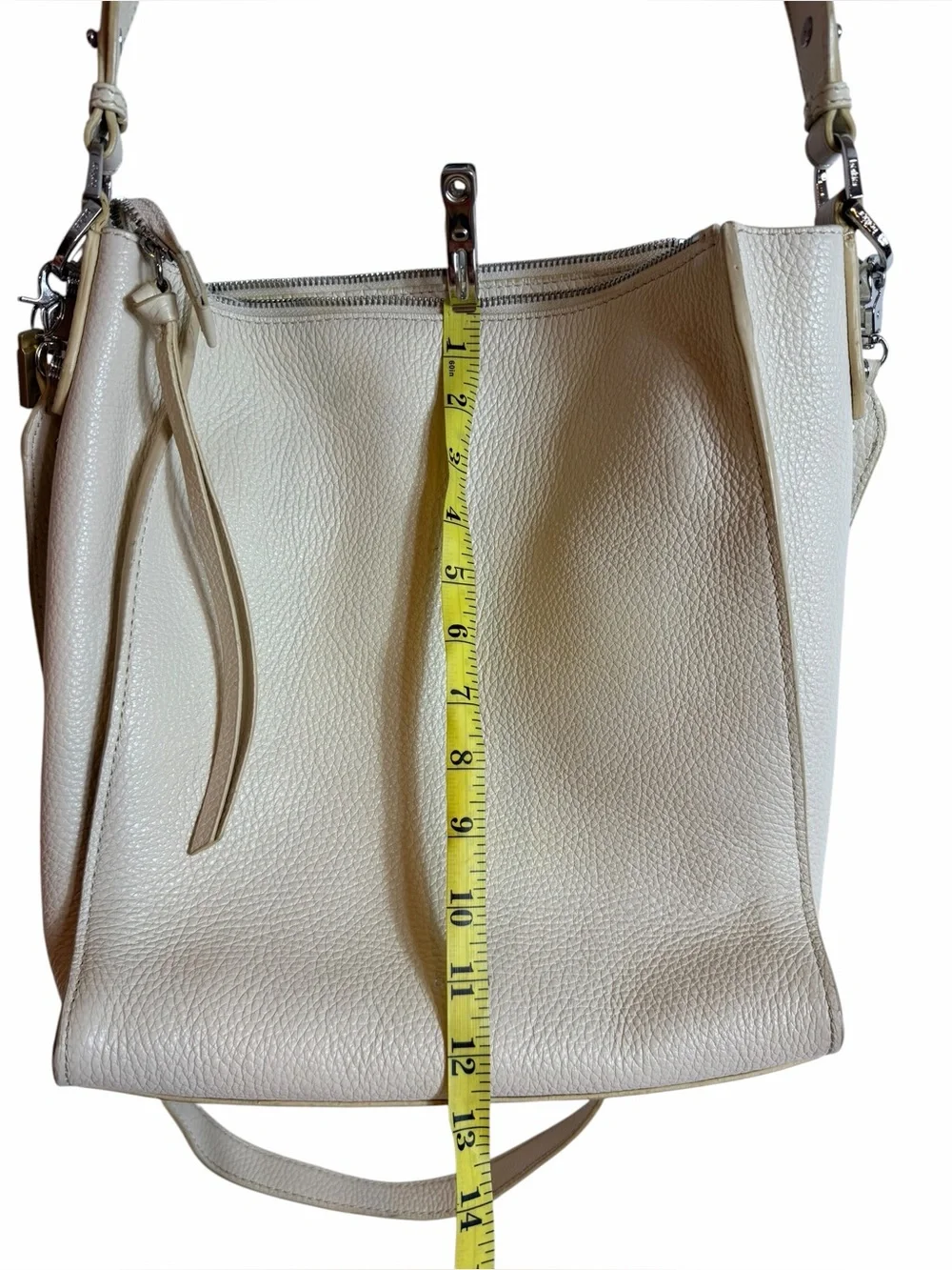 Botkier New York Cream Pebbled Leather Bucket Hobo Crossbody Shoulder Bag