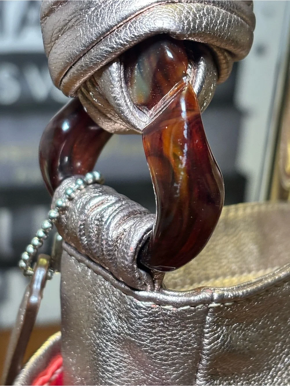 Authentic Coach Metallic Leather Knot Shoulder Bag Tortoiseshell Y2K #42334⁠ COA