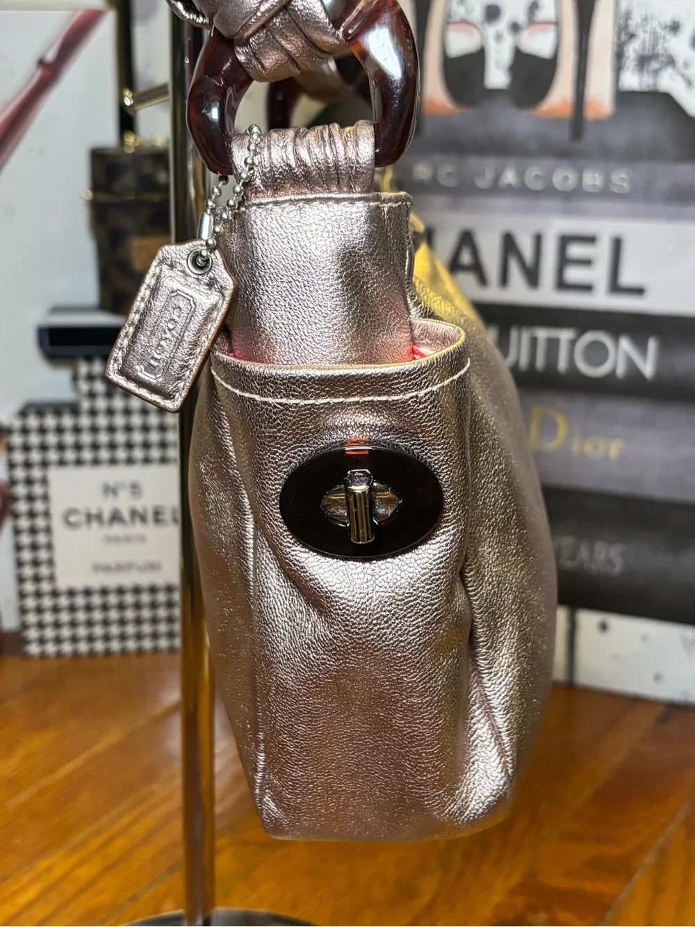 Authentic Coach Metallic Leather Knot Shoulder Bag Tortoiseshell Y2K #42334⁠ COA