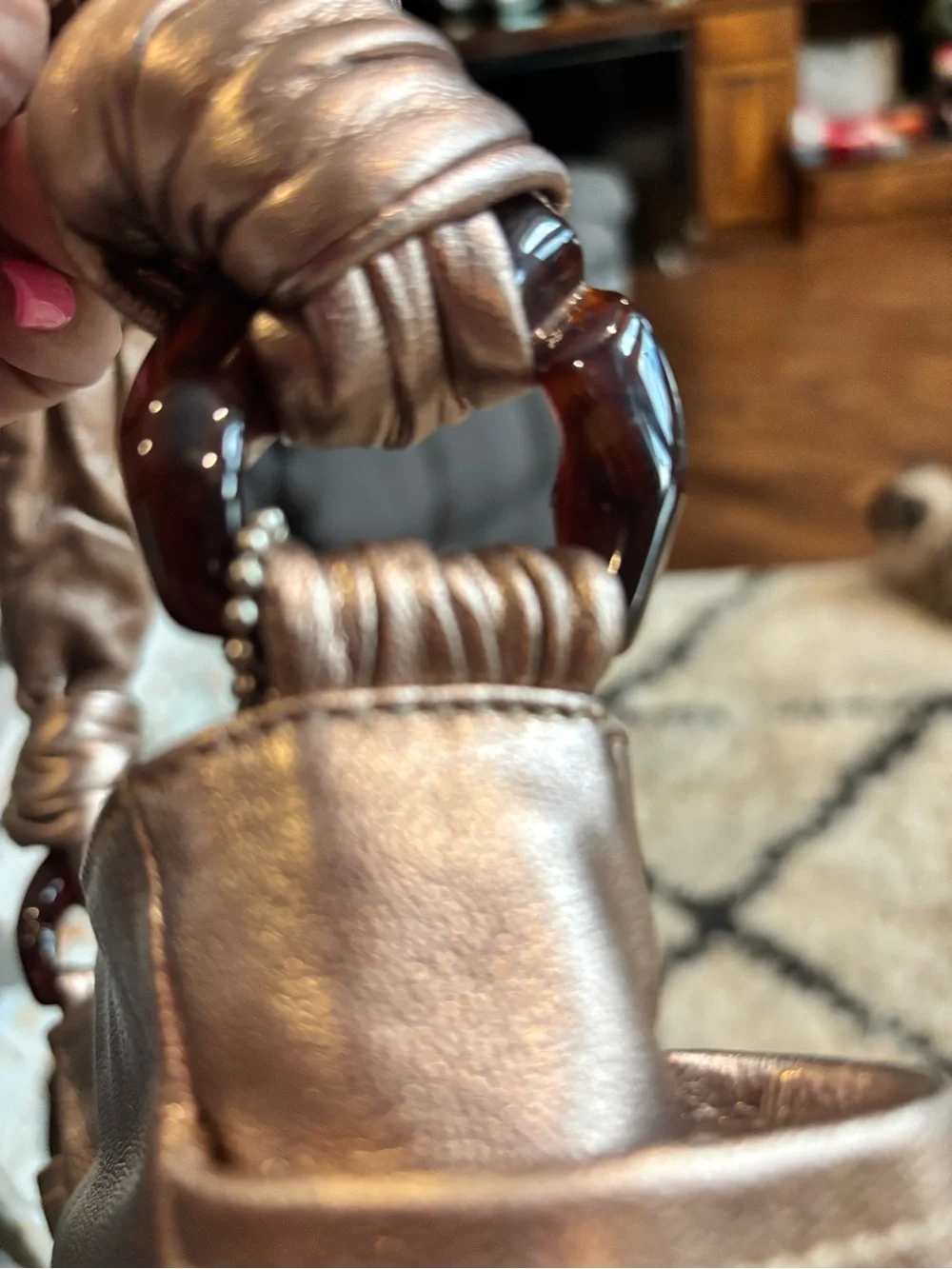 Authentic Coach Metallic Leather Knot Shoulder Bag Tortoiseshell Y2K #42334⁠ COA