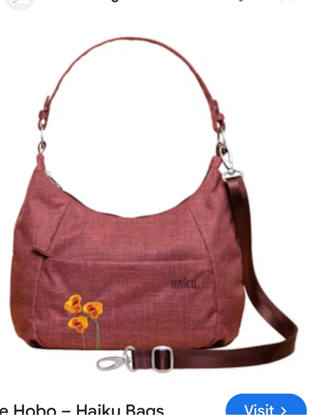 Haiku Amble Hobo Bag in Rust Red with Yellow Floral Detail